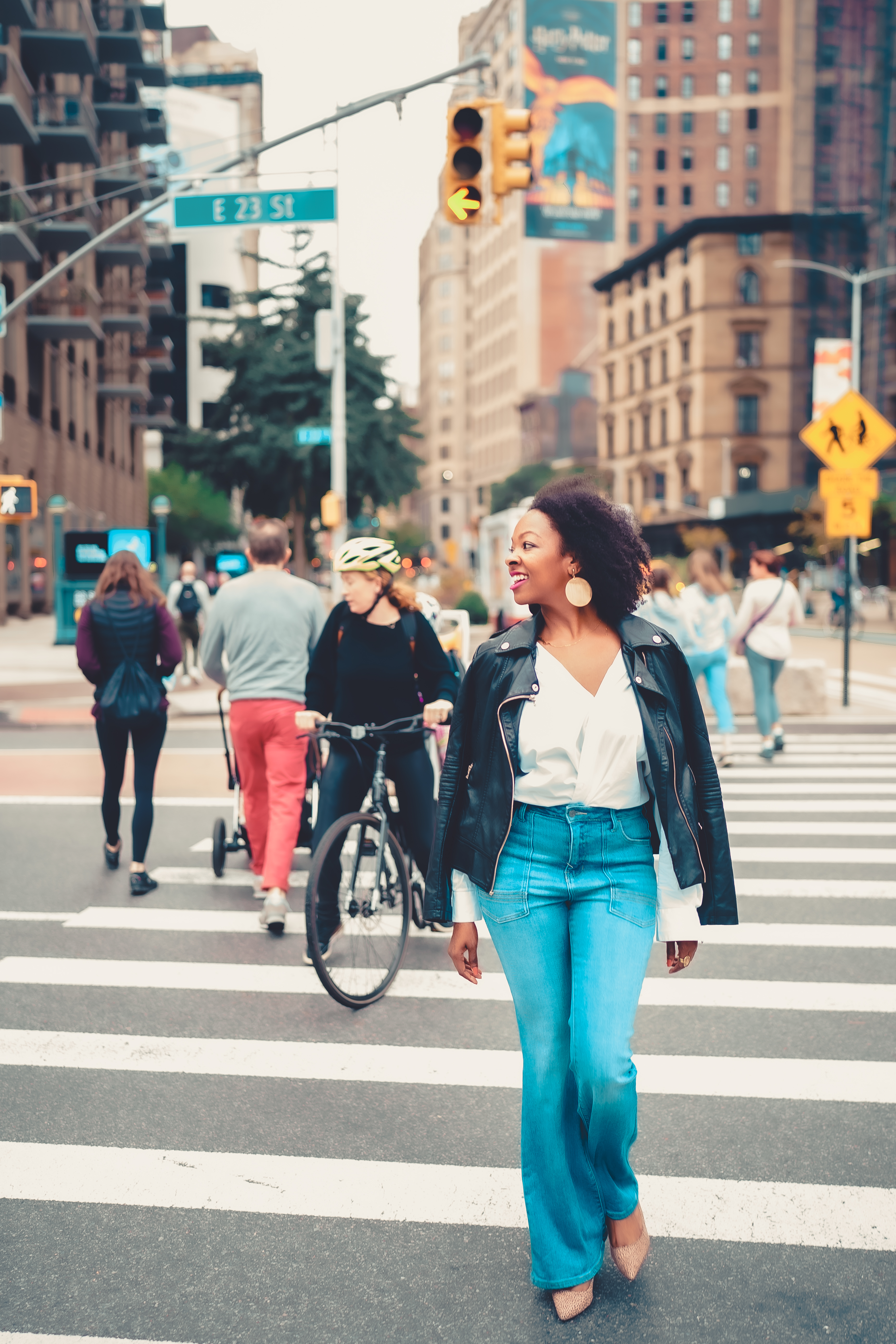 Amber walking through New York City